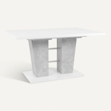 Table extensible L.140 à 180 cm LEXIE blanc et imitation béton vue 3/4