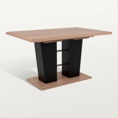 Table extensible L.140 à 180 cm LEXIE imitation chêne et noir vue 3/4