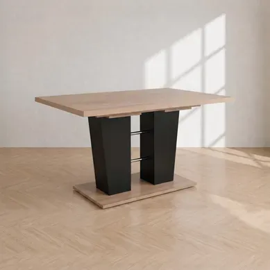 Table extensible L.140 à 180 cm LEXIE imitation chêne et noir Table extensible L.140 à 180 cm LEXIE imitation chêne et noir