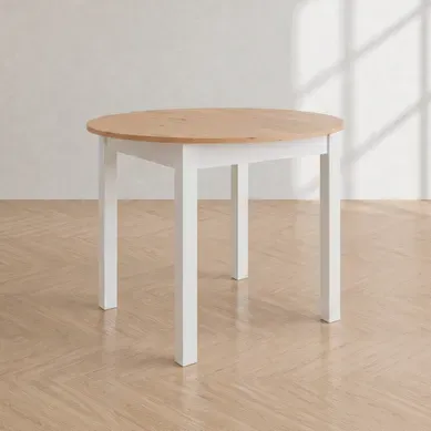 Table ronde extensible 100/140 DORA Imitation chêne et blanc