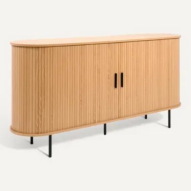 Buffet portes coulissantes L.160cm KAJSA imitation chêne clair Buffet portes coulissantes L.160cm KAJSA imitation chêne clair vue 3/4