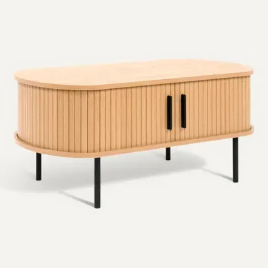 Table basse 2 portes coulissantes KAJSA imitation chêne clair vue 3/4