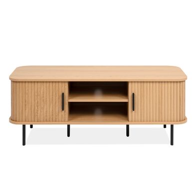 Meuble TV L.120cm KAJSA portes Coulissantes imitation chêne Meuble TV L.120cm KAJSA portes Coulissantes imitation chêne vue 3/4