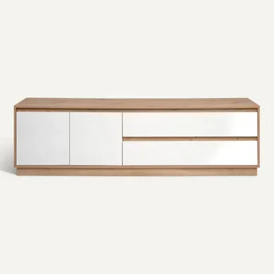 Meuble TV Meuble TV L.175 cm PHOENIX imitation chêne et blanc brillant vue 3/4