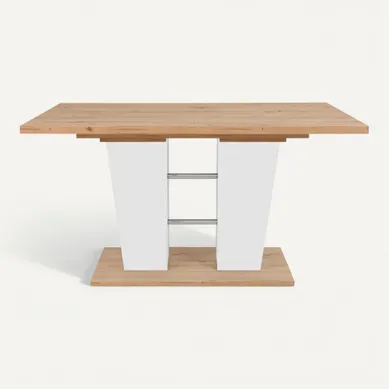 Table extensible L.140 à 180 cm LEXIE imitation chêne et blanc vue 3/4