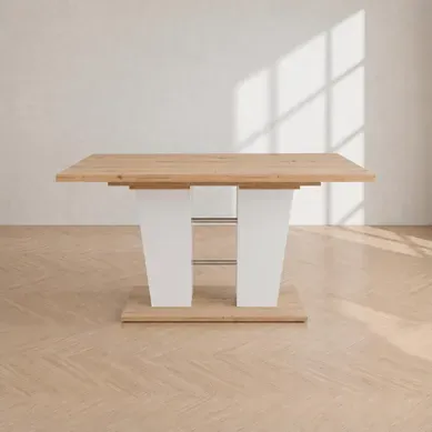 Table extensible L.140 à 180 cm LEXIE imitation chêne et blanc