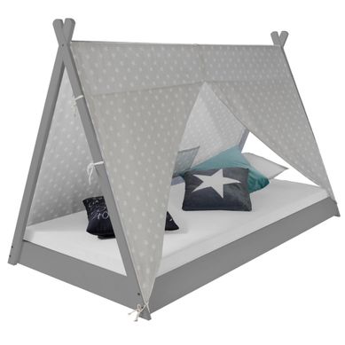 Lit Tipi Enfant 90x200 En Tissu Gris Étoilé Pour Une Chambre Magique Lit Tipi Enfant 90x200 En Tissu Gris Étoilé Pour Une Chambre Magique