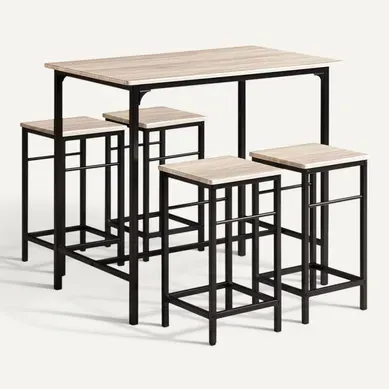 Ensemble Table Haute De Bar Detroit 100 cm Et 4 Tabourets – Idéal Pour Cuisine Et Espace Repas Ensemble Table Haute De Bar Detroit 100 cm Et 4 Tabourets – Idéal Pour Cuisine Et Espace Repas