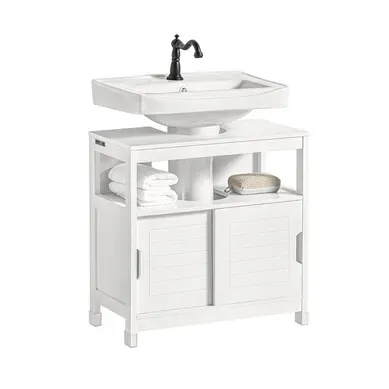 Meuble sous Vasque, 2 Portes Coulissantes, Anti-Humidité, Blanc Coton, 60x30x60cm Meuble sous Vasque, 2 Portes Coulissantes, Anti-Humidité, Blanc Coton, 60x30x60cm