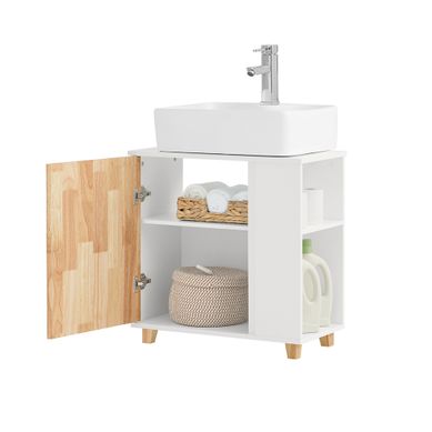 Meuble Sous Lavabo Placard De Rangement Avec Porte Et 2 Compartiments Latéral, BZr75-w Meuble Sous Lavabo Placard De Rangement Avec Porte Et 2 Compartiments Latéral, BZr75-w