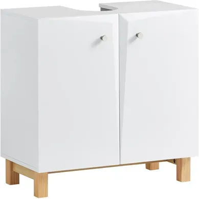 Meuble Sous Lavabo, Meuble Sous Évier, Meuble Sous Vasque Avec 2 Portes, Blanc, BZr92-w