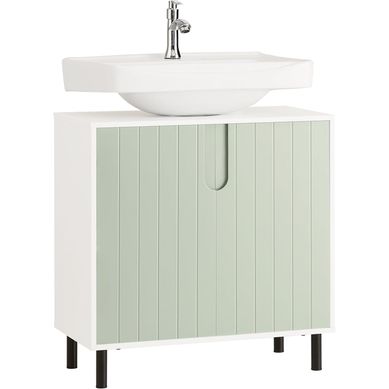Meuble Sous Lavabo Salle De Bain Avec 2 Portes Et Étagère Réglable, Blanc Et Vert, BZr139-gr Meuble Sous Lavabo Salle De Bain Avec 2 Portes Et Étagère Réglable, Blanc Et Vert, BZr139-gr