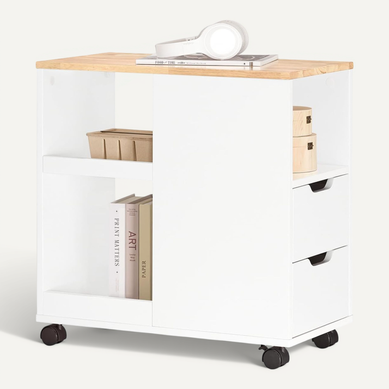 Bout De Canapé, Table D'appoint Avec 2 Tiroirs, Compartiment Ouvert, Blanc, Fbt130-wn