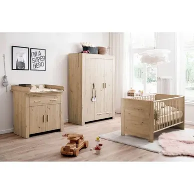 Chambre Bébé 3 Pièces Ahoi — Lit 70x140 Cm, Commode à Langer, Armoire 3 Portes Chambre Bébé 3 Pièces Ahoi — Lit 70x140 Cm, Commode à Langer, Armoire 3 Portes