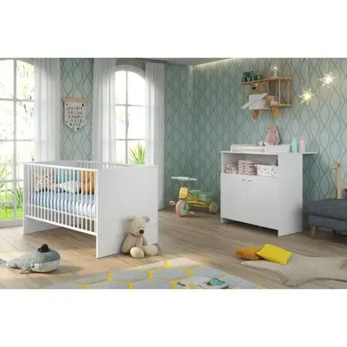 Chambre Bébé Duo : Lit 70 X 140 Cm + Commode à Langer Niko - Blanc - Trend Team Chambre Bébé Duo : Lit 70 X 140 Cm + Commode à Langer Niko - Blanc - Trend Team