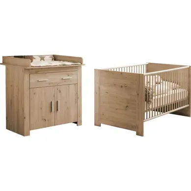 Chambre Bébé 2 Pièces Ahoi — Lit 70x140 Cm + Commode à Langer Chêne Chambre Bébé 2 Pièces Ahoi — Lit 70x140 Cm + Commode à Langer Chêne