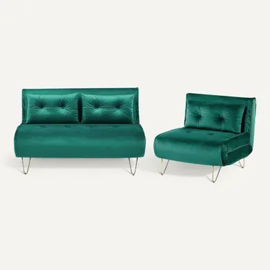 Ensemble De Canapés BZ 2 +1 Places En Velours Vert Foncé Vestfold