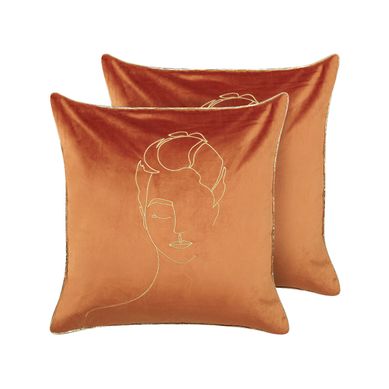 Lot De 2 Coussins Velours Orange Crocus 45 X 45 Cm Lot De 2 Coussins Velours Orange Crocus 45 X 45 Cm