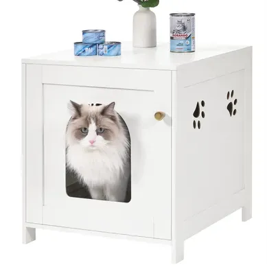 Armoire Pour Litière Chat Blanche, 53x47x52 Cm, Meuble Multifonction Caché, Bois, Pour Salon