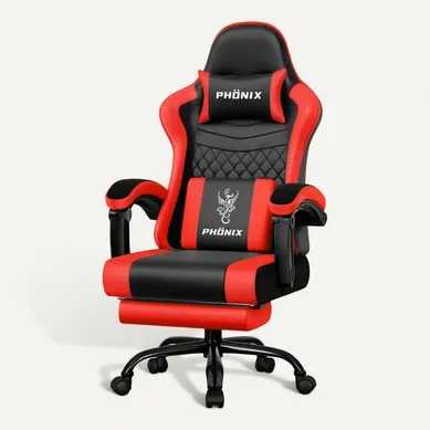 Chaise gaming , avec repose-pieds rétractable, inclinaison verrouillable de 90° à 170°,Noir et rouge