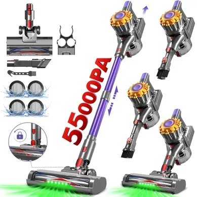 Aspirateur balai sans fil, 55000Pa/ 60 min /bac 1,6 L,aspirateur balai puissant,pour tous les sols Aspirateur balai sans fil, 55000Pa/ 60 min /bac 1,6 L,aspirateur balai puissant,pour tous les sols