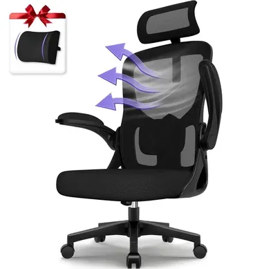 Fauteuil De Bureau Ergonomique, Chaise De Bureau, Lombaire Réglable , Coussin Lombaire , Noir