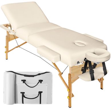 Table De Massage Portable Et Pliante à 3 Zones En Bois, Cuir Synthétique Beige