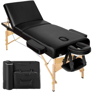 Table De Massage Portable Et Pliante à 3 Zones En Bois, Cuir Synthétique Noir