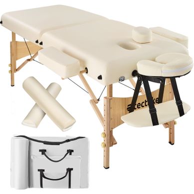 Table De Massage Portable Pliante 2 Zones Suman En Bois, Cuir Synthétique Beige
