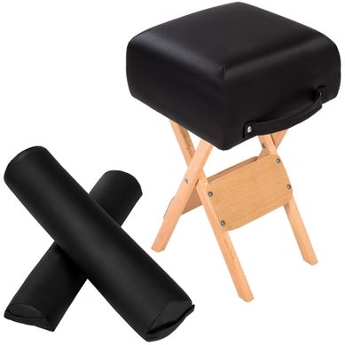 Ensemble Tabouret Pour Table De Massage Avec 2 Coussins De Massage En Matière Synthétique Noir