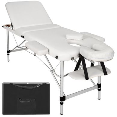 Table De Massage 3 Zones En Aluminium, Cuir Synthétique Blanc