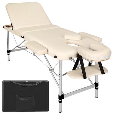 Table De Massage 3 Zones En Aluminium, Cuir Synthétique Beige