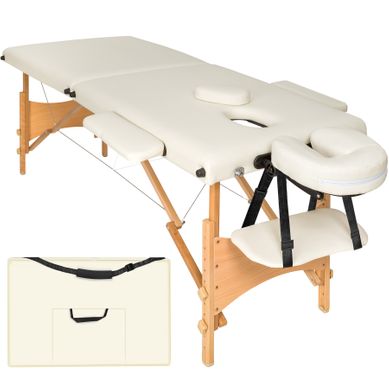 Table De Massage Portable Pliante 2 Zones Freddi En Bois, Cuir Synthétique Beige