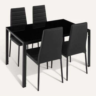 Ensemble Table Et 4 Chaises Salle à Manger En Acier Verre Noir Design 120x70x75cm Confort Ensemble Table Et 4 Chaises Salle à Manger En Acier Verre Noir Design 120x70x75cm Confort