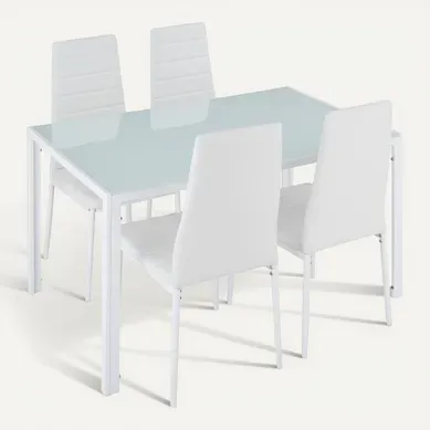 Ensemble Table Et 4 Chaises Salle À Manger Blanc En Acier Plateau Verre 120x70x75cm Confort élevé Ensemble Table Et 4 Chaises Salle À Manger Blanc En Acier Plateau Verre 120x70x75cm Confort élevé