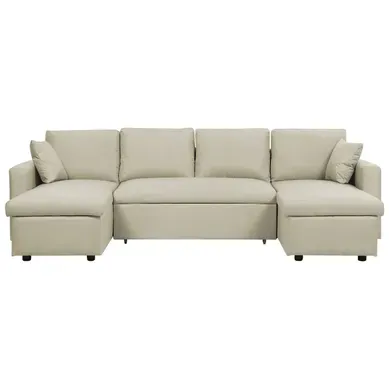 Canapé Panoramique Convertible Beige 5 Places Avec Rangement Sommen