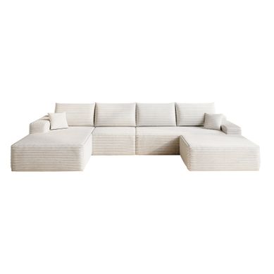 Canapé En L À Gauche, 5 Places + Repose-pieds, Coussins D'assise épais, Blanc