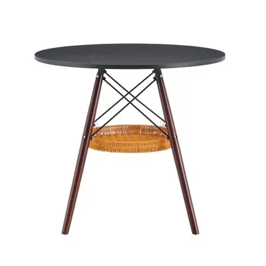 Table à Manger Ronde, Avec Une Structure De Rangement En Osier Suspendue, En Noyer Et Noir