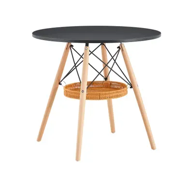 Table à Manger Ronde, Plateau En Mdf, Pieds En Bois Massif, Noir Et Couleur Naturelle