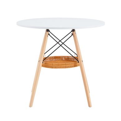 Table à Manger Ronde, Plateau En Mdf, Pieds En Bois Massif, Blanc Et Couleur Naturelle