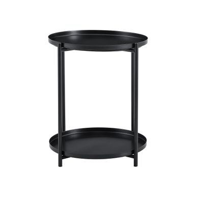 Table D'appoint Ronde, à Deux Niveaux, Structure Métallique, Noir