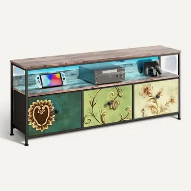 Meuble TV Avec Éclairage LED 108 X 30 X 57 Cm, 3 Tiroirs, Compartiments Ouverts, Pour Le Salon Meuble TV Avec Éclairage LED 108 X 30 X 57 Cm, 3 Tiroirs, Compartiments Ouverts, Pour Le Salon