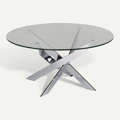 Table basse ronde PIVO Verre et Chrome vue 3/4