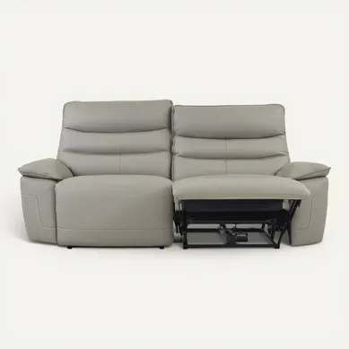 Canapé 3 places 2 relax électrique  EVOGG cuir et croûte taupe gris vue de face