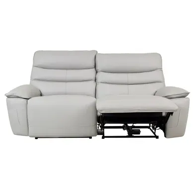 Canapé 3 places 2 relax électriques EVOGG cuir et croûte cuir gris clair vue de face