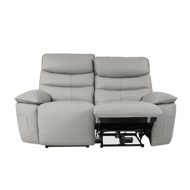 Canapé 2 places 2 relax électriques EVOGG cuir et croûte cuir gris clair vue de face