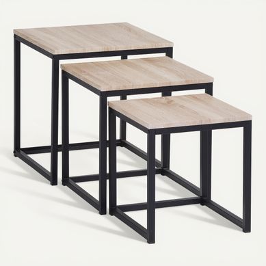 3 tables basses gigognes NEVA Imitation chêne / noir vue 3/4