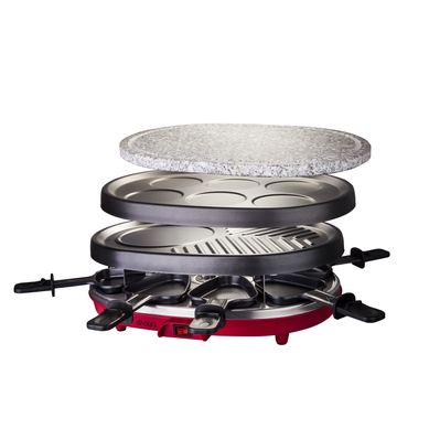 Raclette/pierre/gril/crêpe AYA RAC 3EN1 Rouge vue de face
