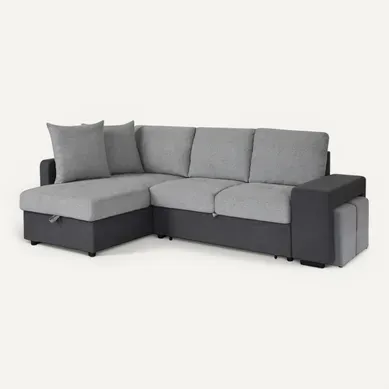 Canapé d'angle convertible gauche EVERY tissu gris foncé et gris clair Canapé d'angle convertible gauche EVERY tissu gris foncé et gris clair vue 3/4