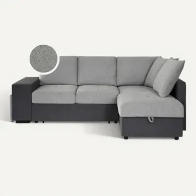 Canapé d'angle convertible droit EVERY tissu gris foncé et gris clair vue de face